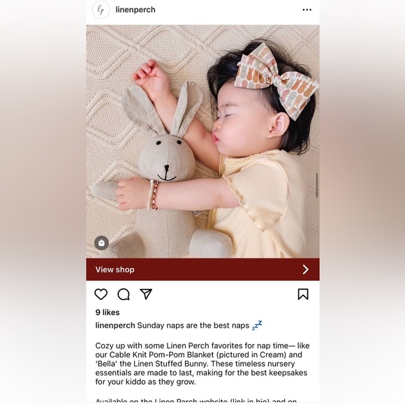 NWT Linen Perch Bella Natural Linen Bunny Stuffed Animal - Picture 7 of 9